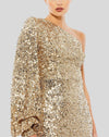 Sequined One Shoulder Bishop Sleeve Trumpet Gown - Rose Pink