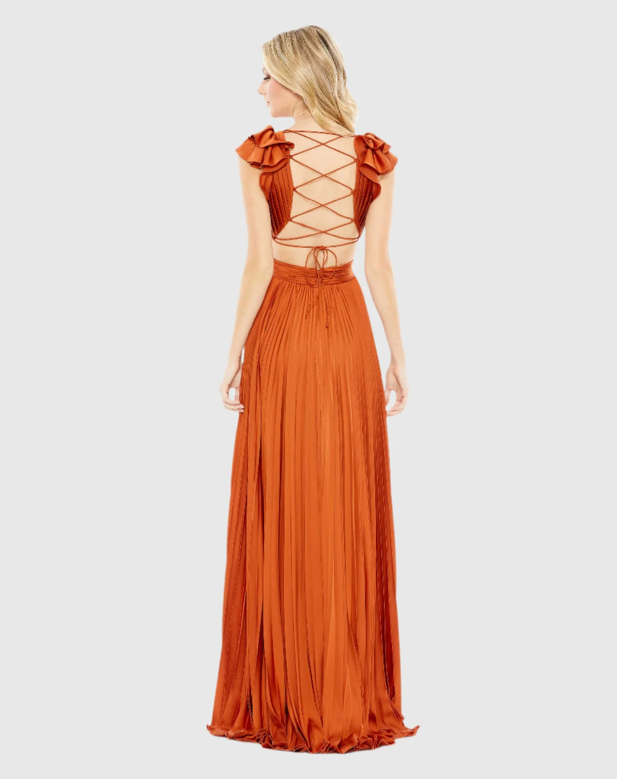Pleated Ruffled Cut Out Gown - Burnt Orange