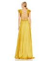 Pleated Ruffled Cut Out Gown - Chartreuse