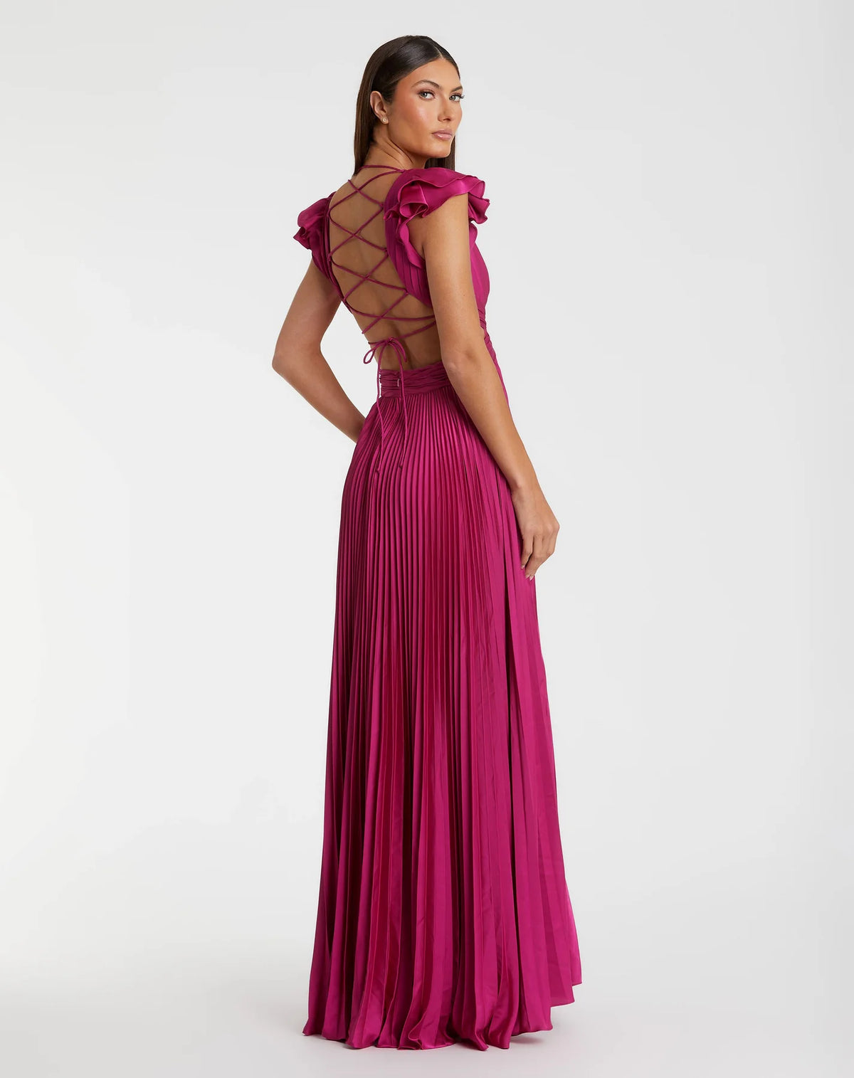 Pleated Ruffled Cut Out Gown - Chartreuse