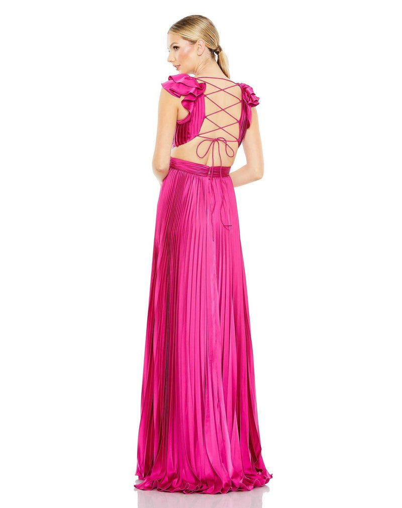 Pleated Ruffled Cut Out Gown - Fuschia Pink