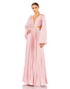 Long Sleeve Pleated Charmeuse Cut Out Gown - Pink