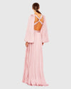 Long Sleeve Pleated Charmeuse Cut Out Gown - Wine