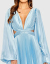 Long Sleeve Pleated Charmeuse Cut Out Gown - Wine