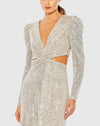 Sequined Criss Cross Long Sleeve Gown - Wine