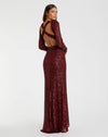 Sequined Criss Cross Long Sleeve Gown - Wine