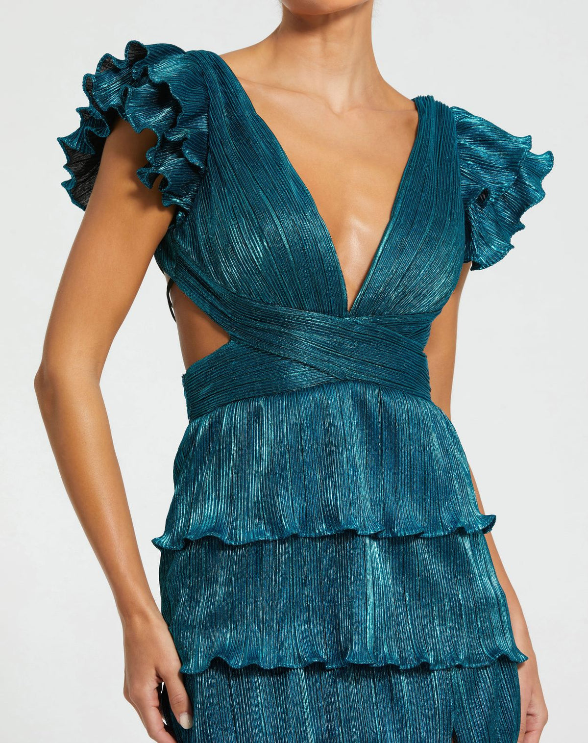 Ruffle tiered criss cross lace up gown - Coral