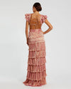 Ruffle tiered criss cross lace up gown - Coral