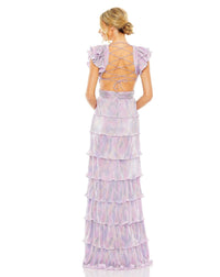 Ruffle tiered criss cross lace up gown - Blue