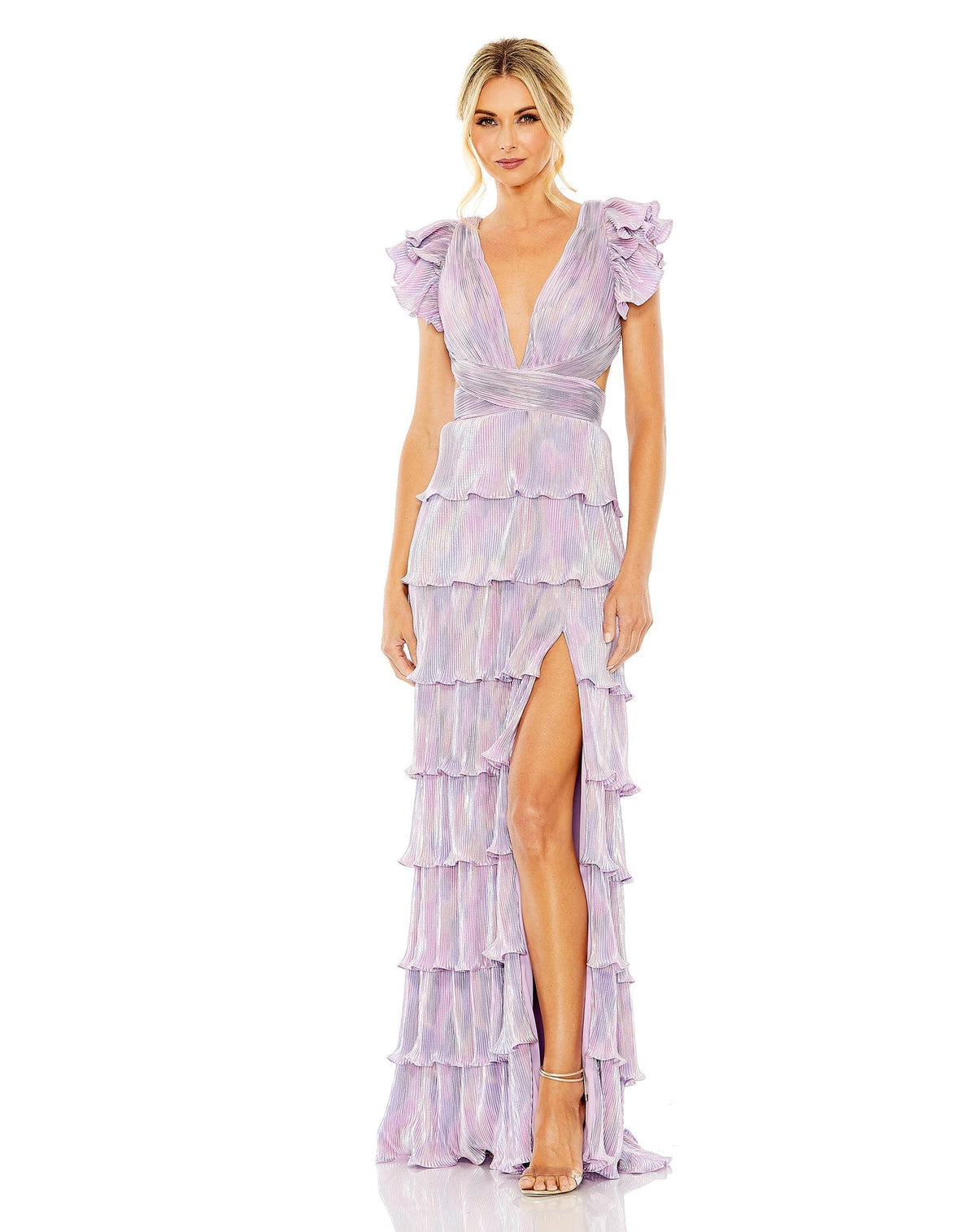 Ruffle tiered criss cross lace up gown - Purple