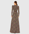Floral High Neck Long Sleeve Dress - Black