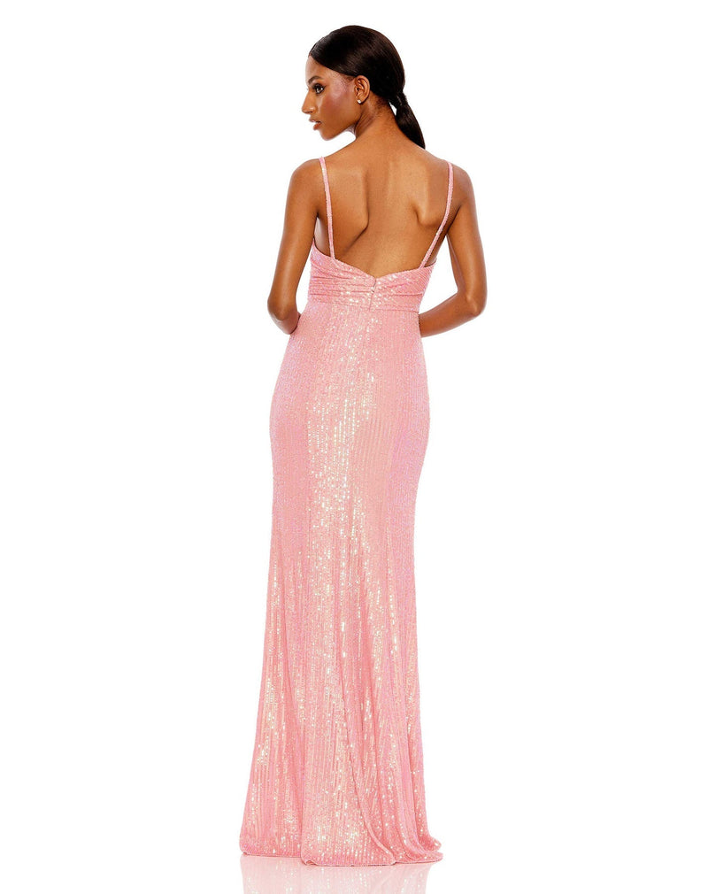 Sequin draped V neck gown - Black