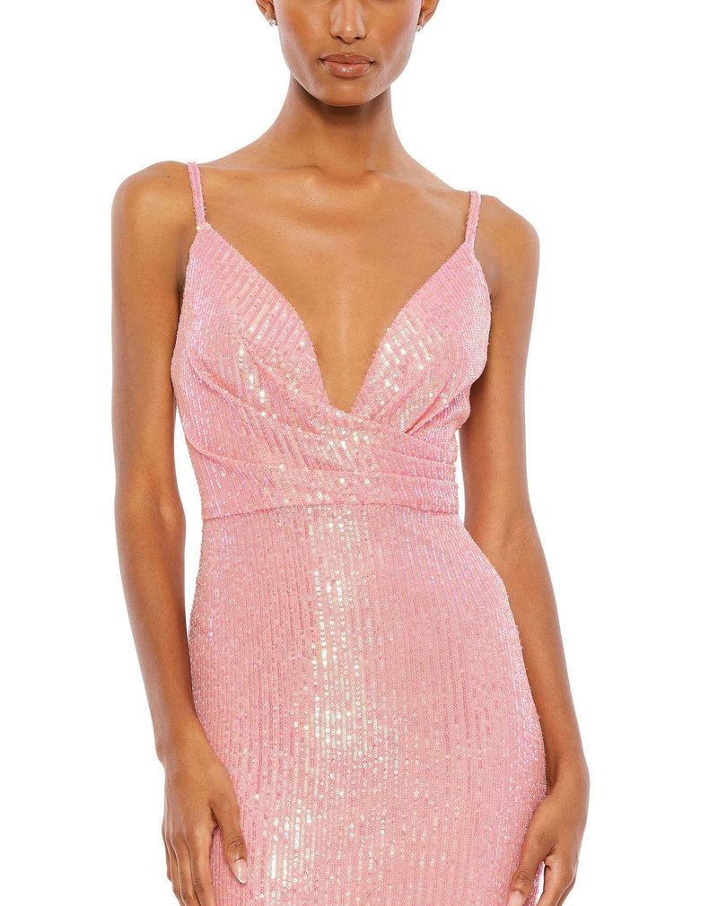 Sequin draped v neck gown - Pink