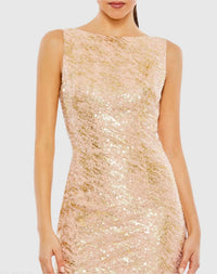 Mac Duggal 26981 Blush metallic sequin boat neck gown with cowl back - Close up detail