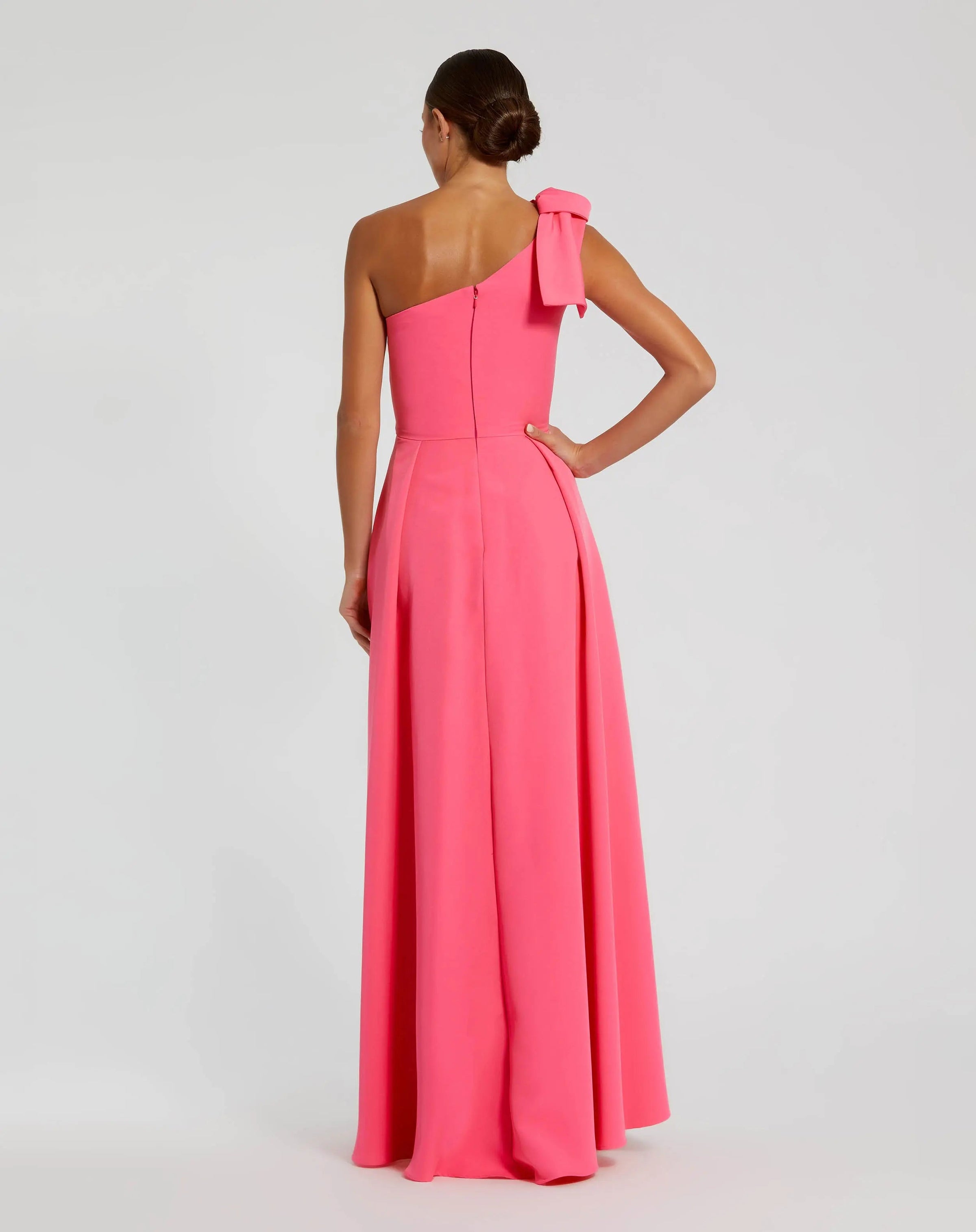 Mac Duggal 26989 Candy Pink bow one shoulder sleeveless A line gown - back