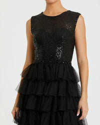 Mac Duggal 27055 Black ruffle tiered sequin high neck gown - detail
