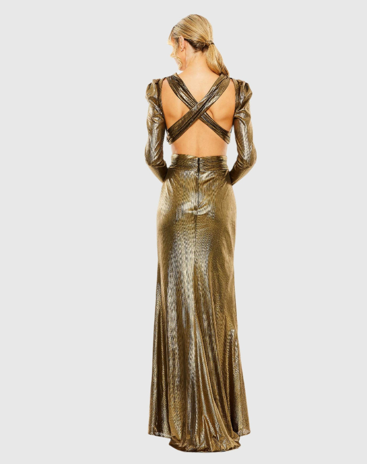 Princess Sleeve Cut Out Metallic Gown - Fuchsia