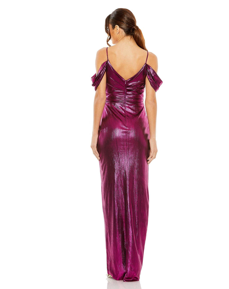 Mac Duggal Style: #27091 Off the shoulder cap sleeve faux wrap gown - Pink back view