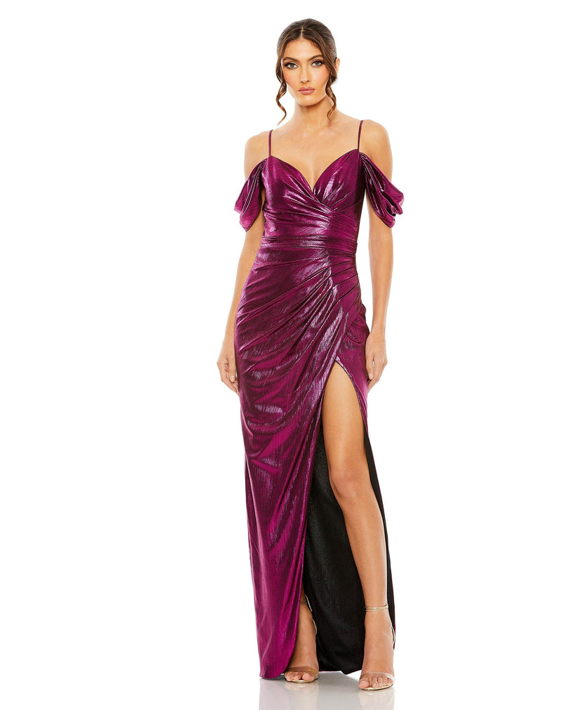 Mac Duggal Style: #27091 Off the shoulder cap sleeve faux wrap gown - Pink