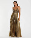 Mac Duggal Gold Metallic Pleated V-Neck Jumpsuit #27143 Antique Gold