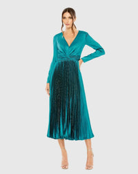 Mac Duggal Pleated Long Sleeve V-Neck Dress #27148 Teal