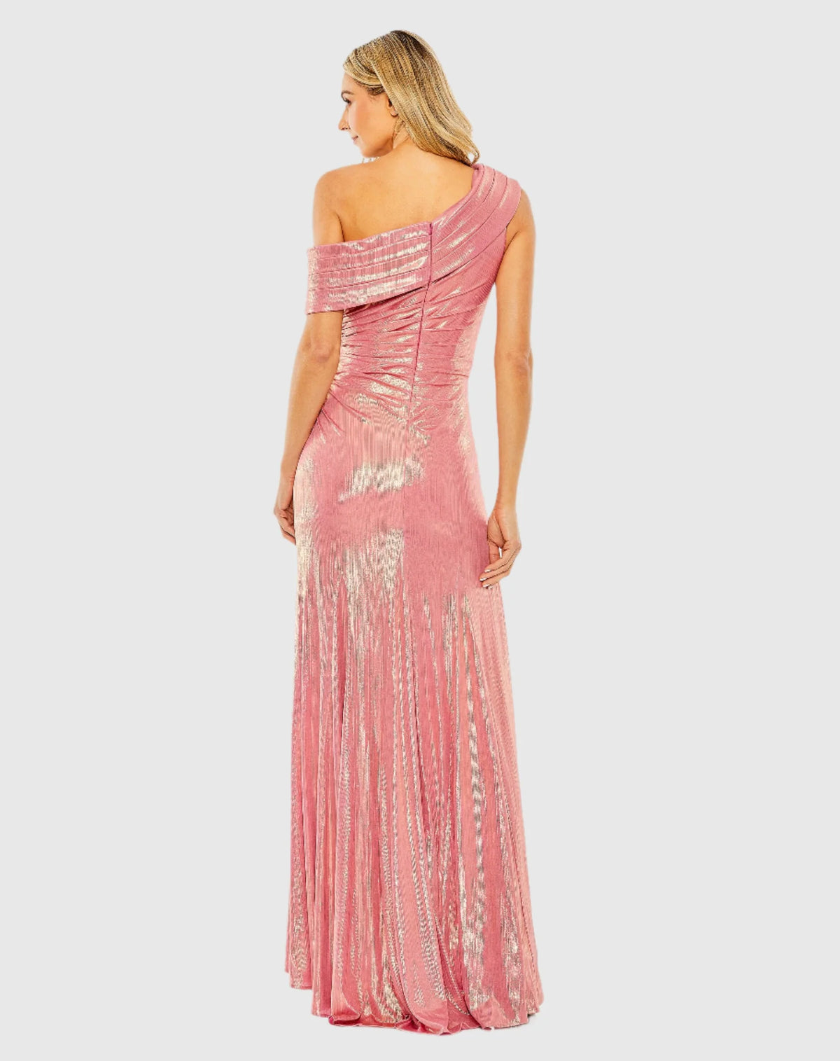 Off The Shoulder Ruched Waist Slit Metallic Gown - Apple Green