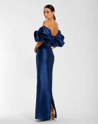 Mac Duggal #27276 blue satin column gown back view