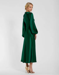 Green High Neck Long Sleeve Crystal Detail Dress - Back