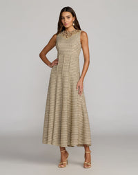 Mac Duggal #27476 nude gold embellished boucle sleeveless a-line dress