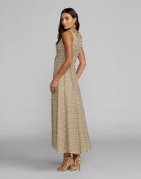Mac Duggal #27476 nude gold embellished boucle sleeveless a-line dress back view