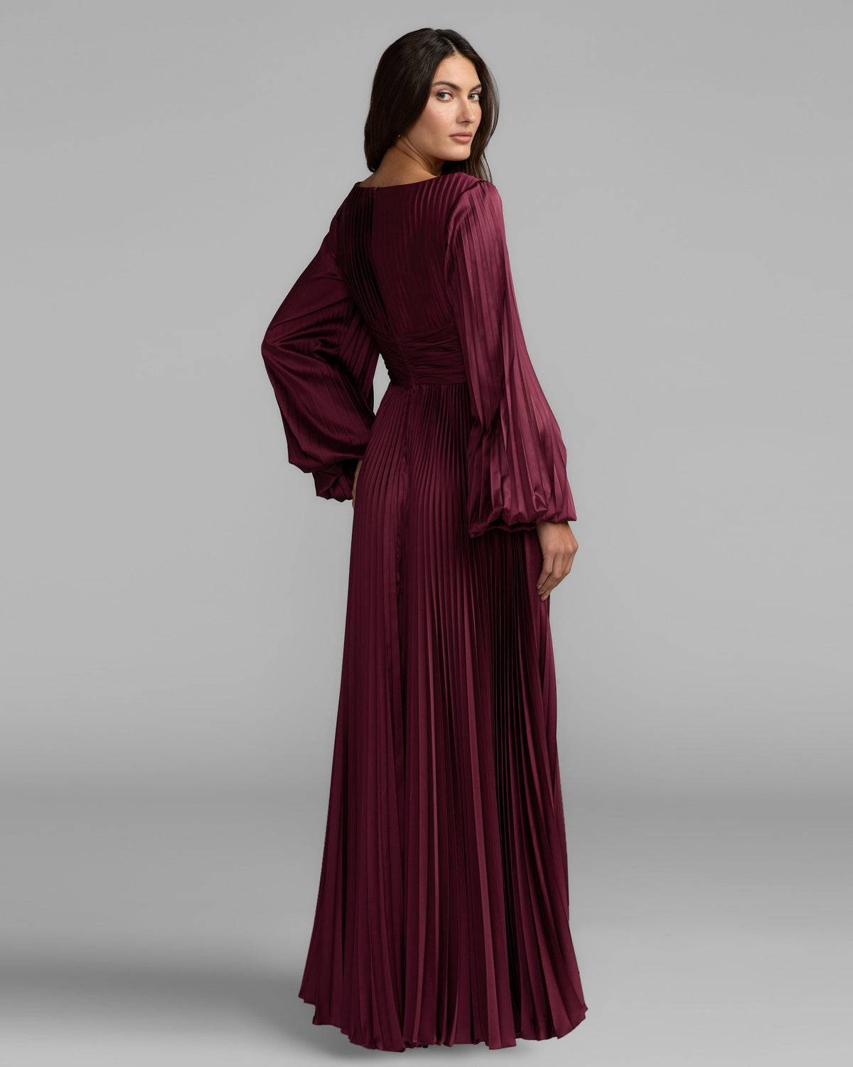 Mac Duggal #27526 wine satin gown back view