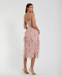 Mac Duggal 27529 Blush lace tiered ruffle midi dress - Back view