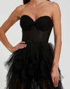Strapless Bustier Net Gown With Spiral Ruffles - Sage Green