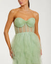 Strapless Bustier Net Gown With Spiral Ruffles - Sage Green
