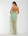 Strapless Bustier Net Gown With Spiral Ruffles - Sage Green