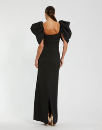 Mac Duggal #27534 black crepe square neck gown back view