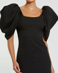 Mac Duggal #27534 black crepe gown puff sleeve detail