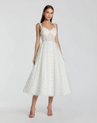 Mac Duggal #27539 ivory polka dot tulle a-line midi dress