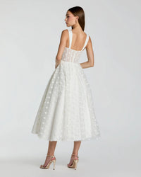Mac Duggal #27539 ivory polka dot tulle a-line midi dress
