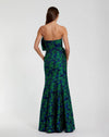 Strapless Brocade Fitted Gown Bow - Emerald