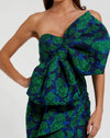 Strapless Brocade Fitted Gown Bow - Emerald
