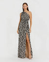 Mac Duggal Beige One Shoulder Sequin Gown with Floral Velvet Detail #27626 Champagne