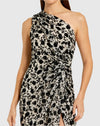 One Shoulder Sequin Gown Floral velvet - Champagne