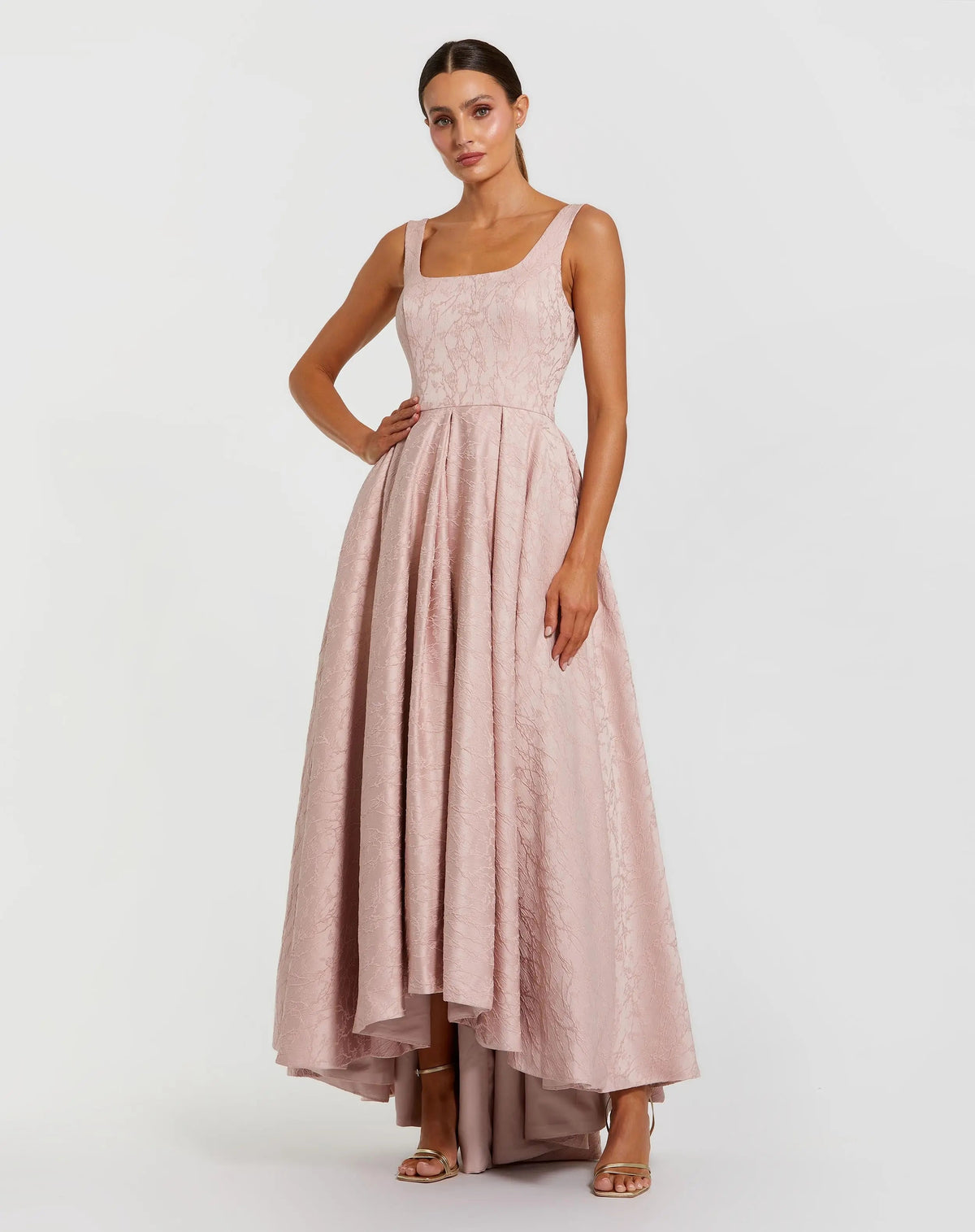 Mac Duggal 27643 Blush sleeveless square neck high low gown - Front