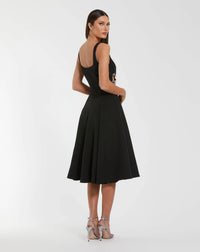 Black Sleeveless Crepe Rhinestone Cutout Midi Dress - Back