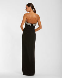 Mac Duggal #27664 black rhinestone embellished strapless column gown back view