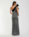One Shoulder Embellished Gown With Velvet Bow - Black
