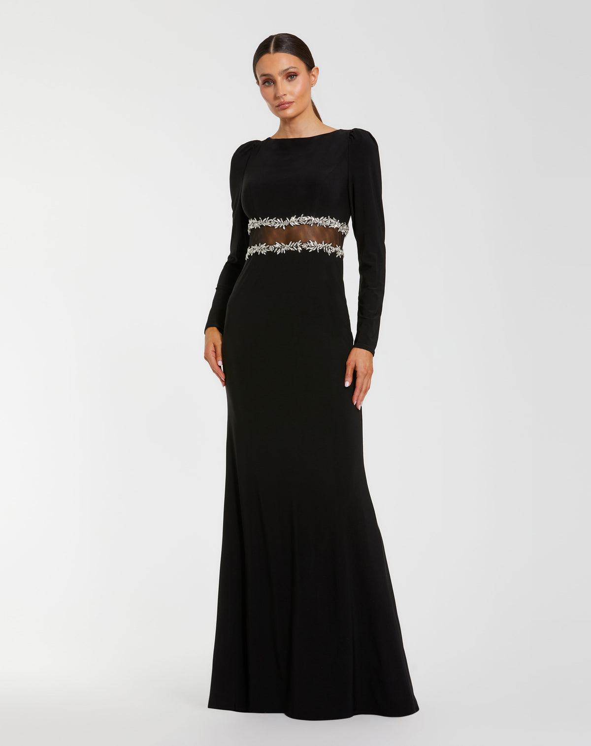 Mac Duggal #27695  Black Long Sleeve Beaded Jersey Gown
