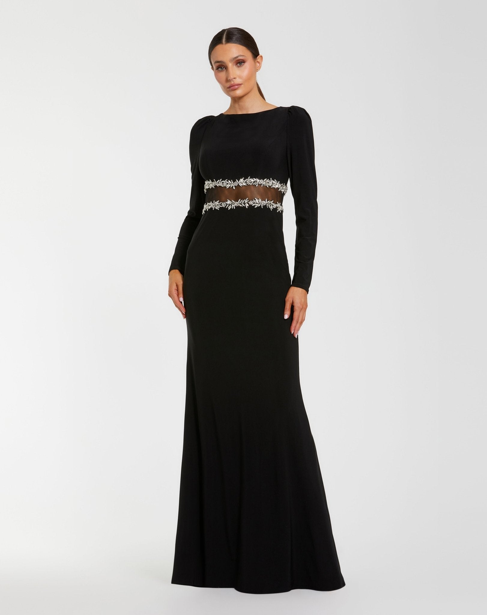 Mac Duggal #27695  Black Long Sleeve Beaded Jersey Gown