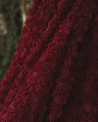 Mac Duggal Red One Shoulder Rosette A Line Midi Dress with 3D Flower #27698 Wine